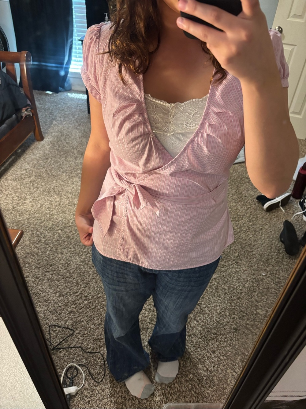 Women's Pink Wrap Blouse with Tie Waist